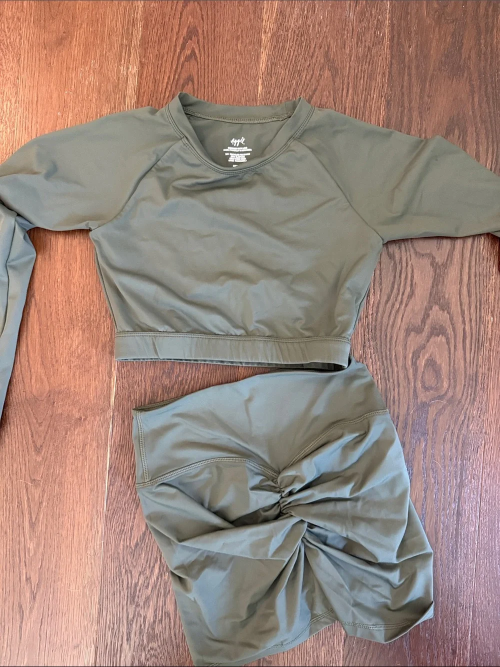 Aggie Olive Green Active Crop Top and Ruched Skirt Set